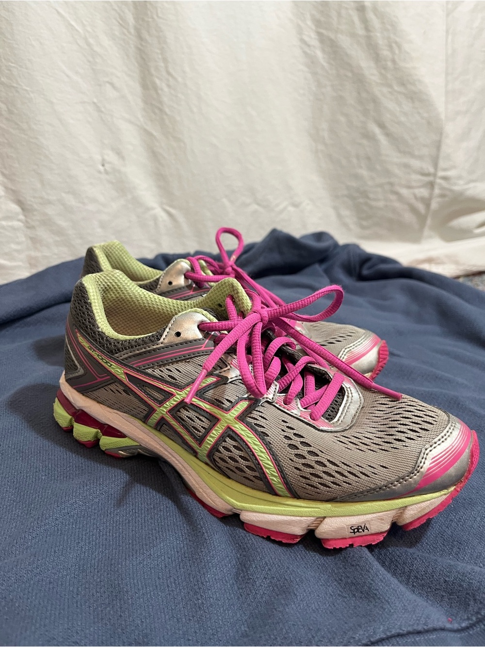ASICS Women's Gray, Pink and Lime Athletic Running Shoes size 7.5